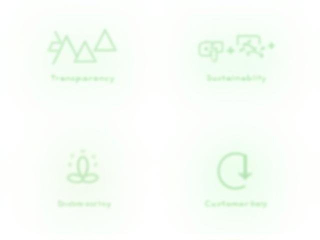 Icon badges representing our mission and values