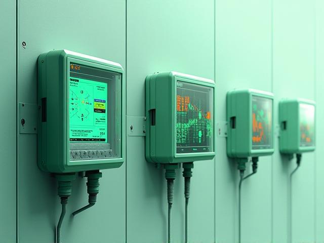 Technical illustration of smart metering and monitoring with detailed installation process and data visualisations